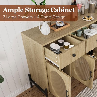 Natural Oak 62" Sideboard Buffet Cabinet with Acrylic Doors