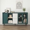 Lirago Green Modern Storage Cabinet with 2 Glass Doors and 2 Drawers Kitchen Pantry and Buffet Table for Living Room 59"Dx15.74"Wx31.5"H - 2 of 4