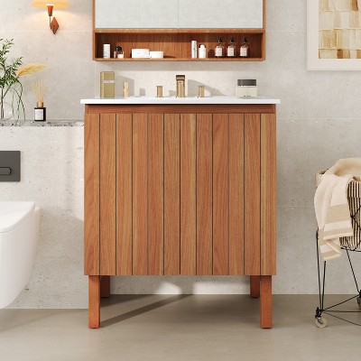 VYNXARIA 30" Modern Bathroom Vanity with Ceramic Sink, Vintage Minimalist Bathroom Vanity Cabinet,Natural