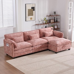 MOONMISS 112" Oversized Chenille L Shaped Sectional Sofa Cloud Couch with Movable Storage Ottoman, Phone Holder, USB Charging Port - 1 of 4