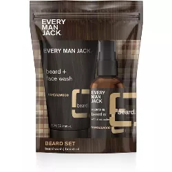 Every Man Jack Men's Sandalwood Beard Trial & Travel Pouch - Beard + Face Wash, Moisturizing Beard Oil - 2ct - Trial Size