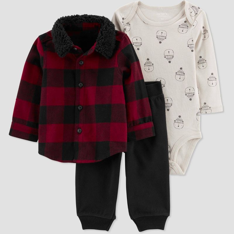 Carter&#39;s Just One You&#174;️ Baby Boys&#39; Plaid Shacket &#38; Bottom Set - Red/Black, 1 of 6