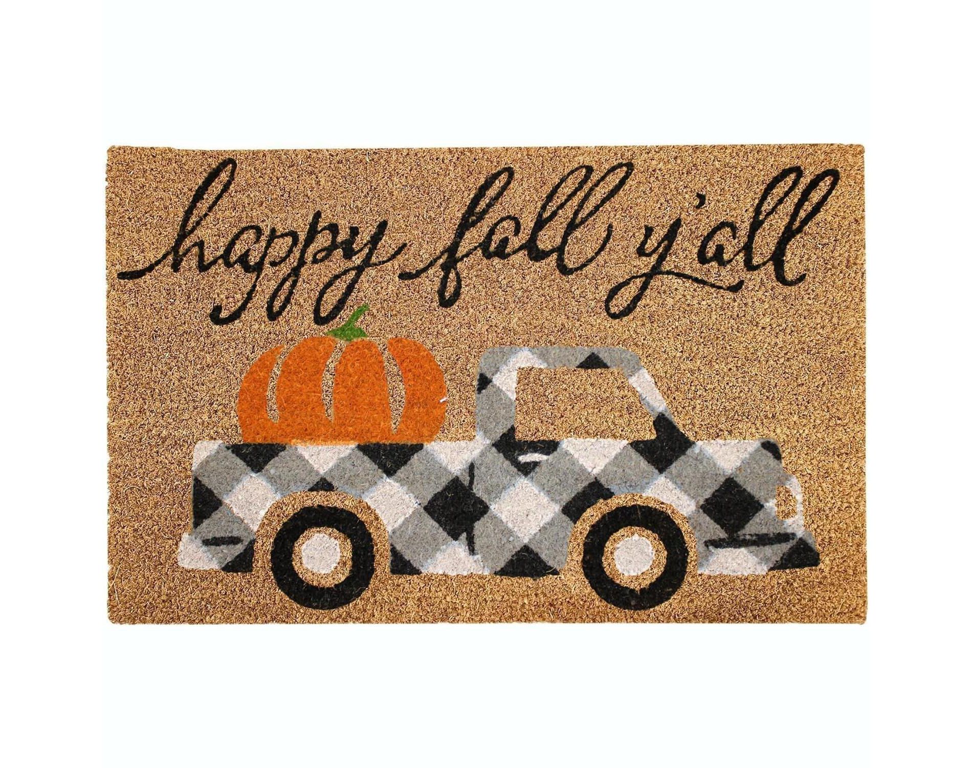 Fall Coir Door Mat Printed Outdoor Mat 18x28 Non-Slip Doormat, Durable Outdoor/Indoor Rug, Entryway, Front Door, Porch, HAPPY FALL Y'ALL