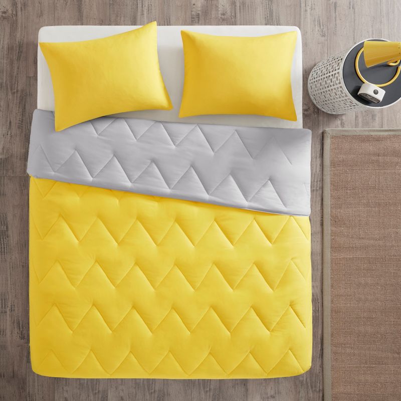 Gray/Yellow Penny Reversible Down Alternative Comforter Mini Set Full/Queen 3pc, 3 of 15