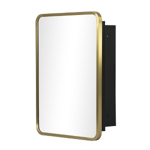 16 in. W x 24 in. H Rectangular Recessed Surface Mount Medicine Cabinet Mirror in Gold - 1 of 4