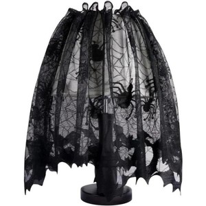 18 x 60 Inch Halloween Black Lace Lamp Shade Cover with Ribbon, 3 in 1 Black Spider Lamp Shade Covers for Halloween Decorations - 1 of 3