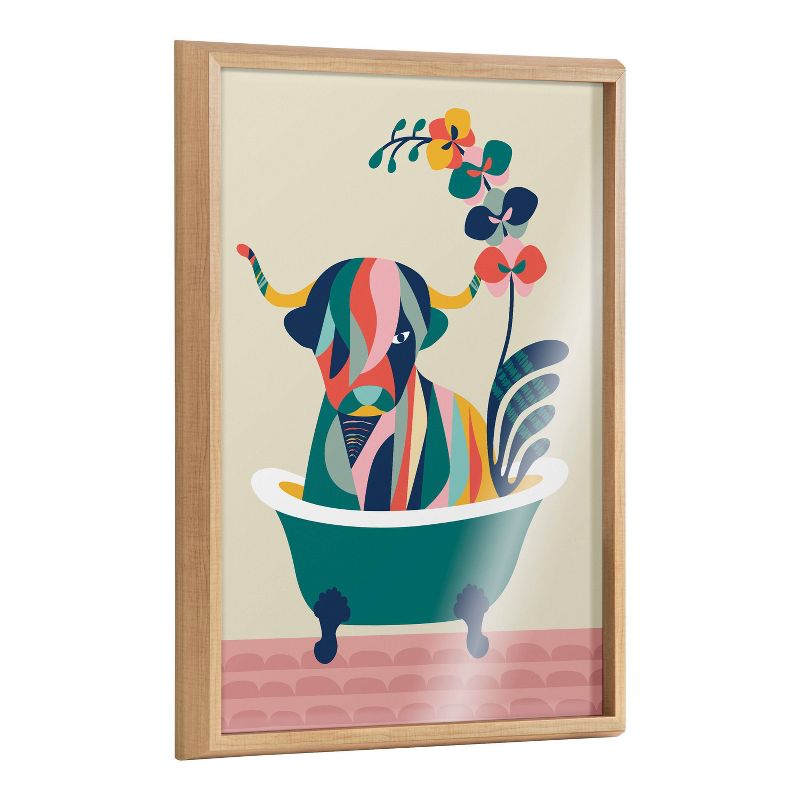 18&#34; x 24&#34; Blake Mid-Century Modern Cow in Bathtub Framed Printed Glass Natural - Kate &#38; Laurel All Things Decor, 1 of 8