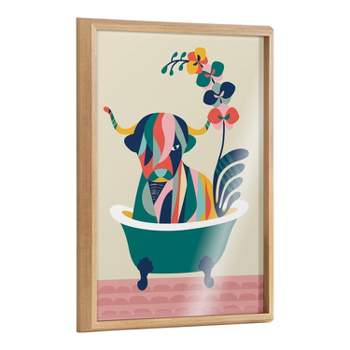 18" x 24" Blake Mid-Century Modern Cow in Bathtub Framed Printed Glass Natural - Kate & Laurel All Things Decor