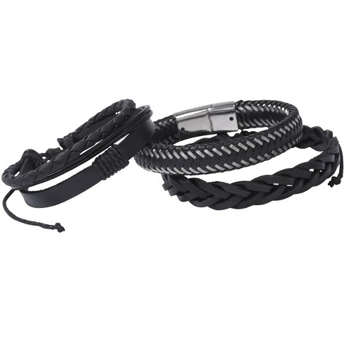 Men's Crucible Stainless Steel Black Leather Wrap Bracelet : Target