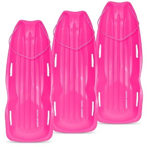 Slippery Racer Downhill Xtreme Flexible Adults and Kids Plastic Toboggan Snow Sled for 2 Riders with Pull Rope (3 Pack) - 1 of 4