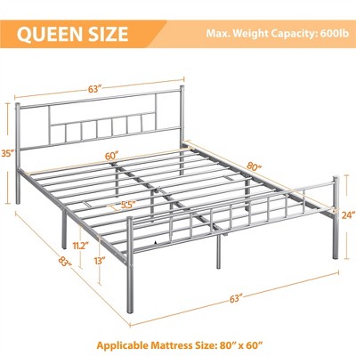 Yaheetech Basic Metal Bed Frame With Headboard And Footboard, Silver ...