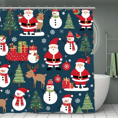Santa Claus, Gifts and Snowman Pattern Shower Curtain ¨C Waterproof Polyester Holiday Bathroom Curtain 70.8x70.8 Inch
