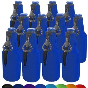 Neoprene Bottle Cooler Sleeves for 12oz Bottles with Bottle Opener- 12-Pack - Blank Design - Dual Sided Insulation Keeps Your Drinks Cool - 1 of 4