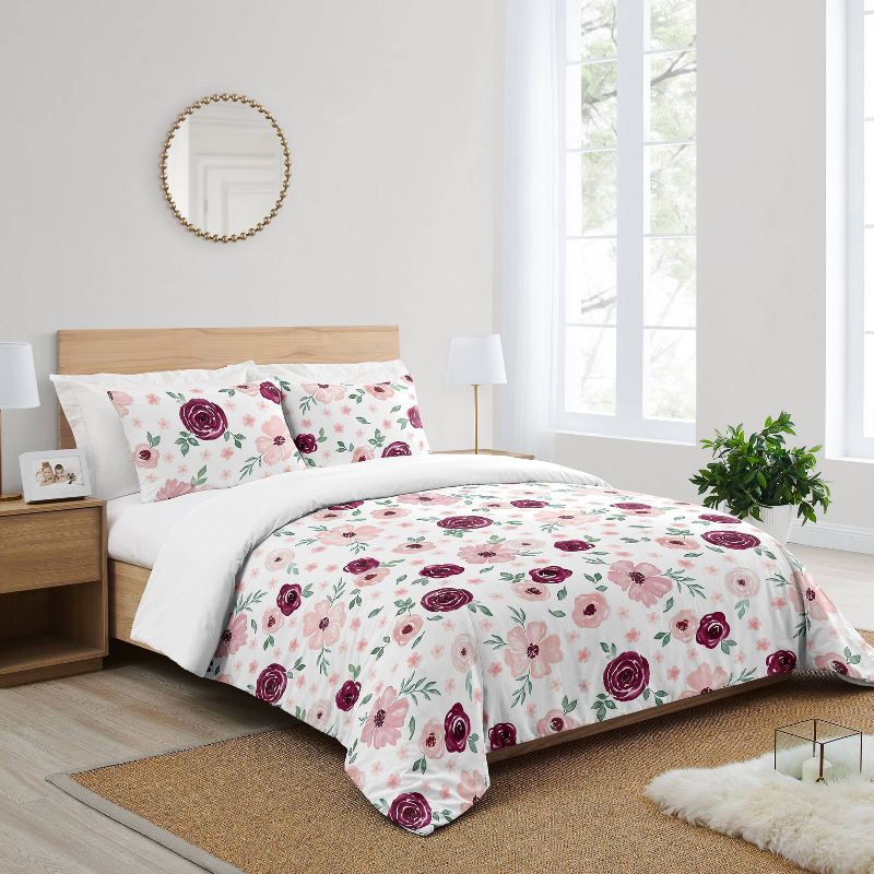Watercolor Floral Bedding Set Burgundy Wine/Pink - Sweet Jojo Designs, 3 of 8