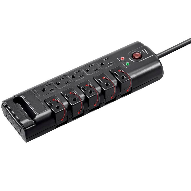 Monoprice 10 Outlet Rotating Surge Protector Power Block / Strip - 8 Feet - Black | 2880 Joules, Heavy Duty Cord, 1 of 6