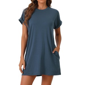 cheibear Womens Nightgown Sleep Dress Short Sleeve CrewNeck Soft Night Dress with Pockets - 1 of 4