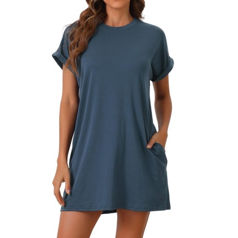 cheibear Womens Nightgown Sleep Dress Short Sleeve CrewNeck Soft Night Dress with Pockets - image 1 of 4