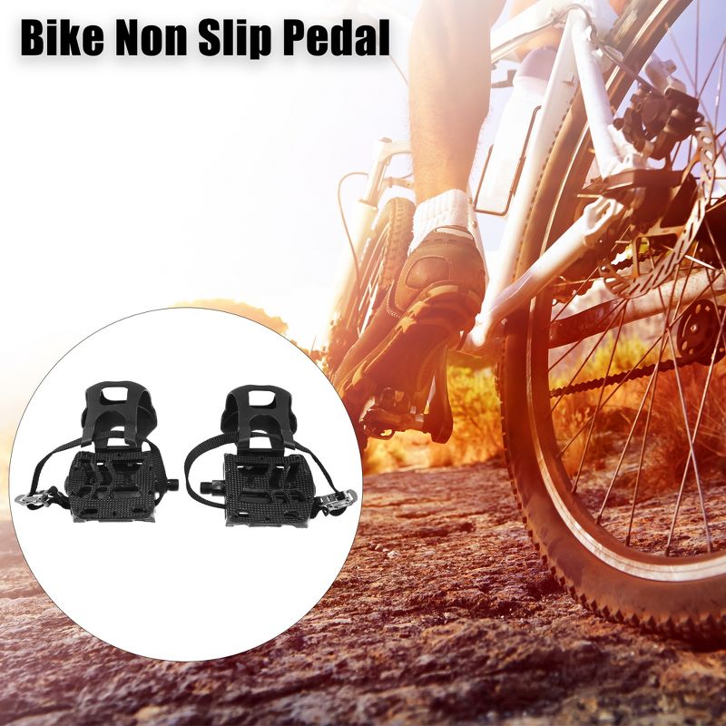 Unique Bargains Bicycle Pedals 9/16'' Spindle Platform with Toe Clips Fixed Foot Strap Cycling Parts Black 1 Pair, 5 of 7