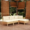 vidaXL Solid Pinewood Patio Lounge Set 4 Piece with Cushions - Brown and Cream - 2 of 4