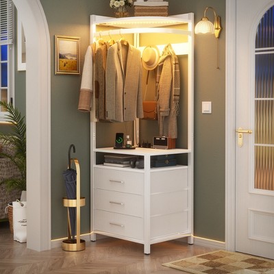 Aheaplus 70" Tall Corner Closet with 3 Drawers and 4 Hooks, Clothing Rack with Hanging