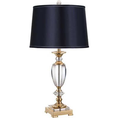 Vienna Full Spectrum European Style Table Lamp 28.75" Tall Brass Faceted Clear Crystal Urn Navy Blue Hardback Drum Shade Living Room Bedroom