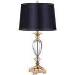 Vienna Full Spectrum European Style Table Lamp 28.75" Tall Brass Faceted Clear Crystal Urn Navy Blue Hardback Drum Shade Living Room Bedroom