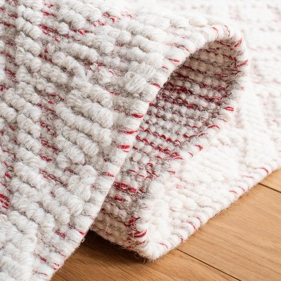 Ivory and Red Hand-Knotted Wool Rectangular Area Rug