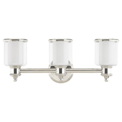 Polished Nickel 3-Light Vanity Light with Handcrafted Glass