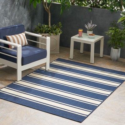 VisioGear Area Rug, 7'*5'3" Vintage Large Non-slip Rug For Living Room Kitchen Bedroom, Navy Blue & Off-White, 84"*63"*0.16"