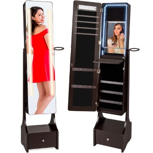 Best Choice Products Full Length LED Mirrored Jewelry Storage Organizer Cabinet w/ Interior & Exterior Lights - 1 of 4