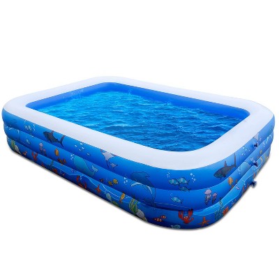 FUNAVO F002 Ocean World 3 Layer Full Sized Family Inflatable Blow Up Outdoor Swimming Pool with Electric Air Pump, 340 Gallon Capacity, 100x71x22 Inch