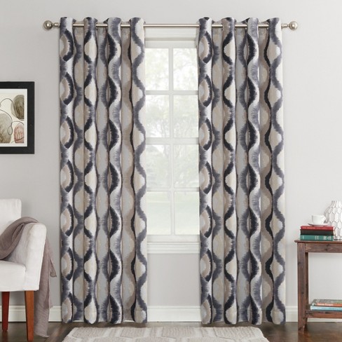 63 X54 Henniker Ogee Watercolor Energy, Gray Pattern Grommet Curtains