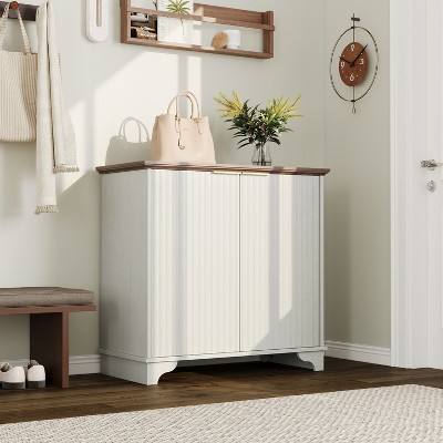 Fluted Sideboard Buffet Cabinet with Storage, 2 Door Kitchen Storage Cabinet, Coffee Bar Buffet Cabinetry with Adjustable Shelves