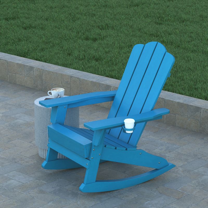 Emma and Oliver Set of 2 Adirondack Rocking Chairs with Cup Holders, Weather Resistant HDPE Adirondack Rocking Chairs, 4 of 12