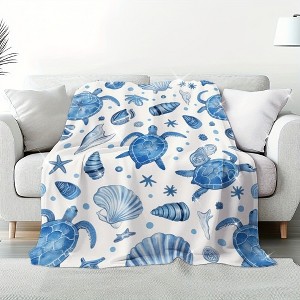Cozy Oceanic Turtlescape Printed Throw Blanket - Starfish, All-Season Blanket Perfect Gift, Christmas Gift. - 1 of 4