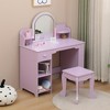 Kids Vanity with Lighted Mirror & Stool, Little Girls Vanity with Adjustable LED Light, Bookshelf, Storage Drawer & Shelves for Girls 3-9 - 3 of 4