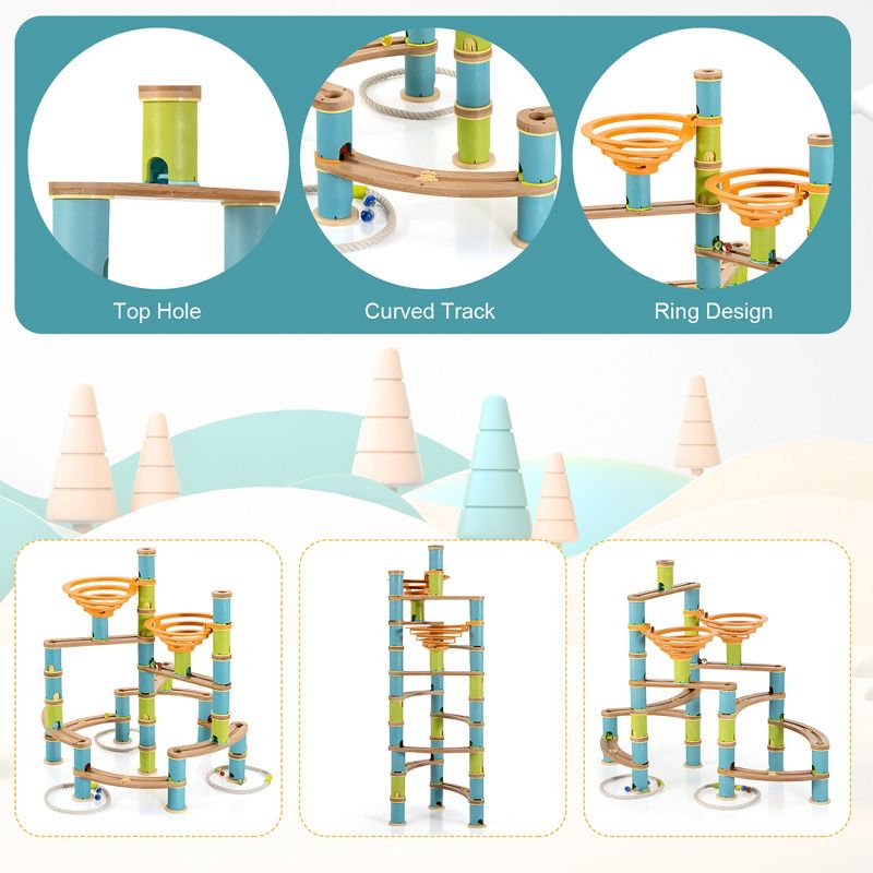 Costway Wooden Marble Run Construction 162PCS STEM Educational Learning Toys for Kid, 5 of 11