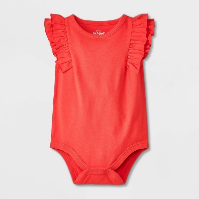 Baby Girls' Solid Ruffle Bodysuit - Cat & Jack™ Red Newborn: Cotton Blend, Sleeveless, Crotch Snap, Tagless, Machine Washable
