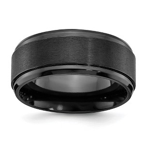 Black Bow Jewelry 9mm Black Zirconium Ridged & Beveled Edge Standard Fit Band - 1 of 4