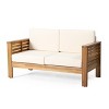 VYNXARIA Teak Acacia Wood Loveseat and Coffee Table Set with Cream Cushions - 3 of 4