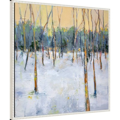 30"x30" White Beaded Frame Winter Forest Canvas Art