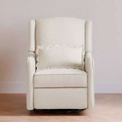 Ivory Boucle Swivel Recliner with Wood Base