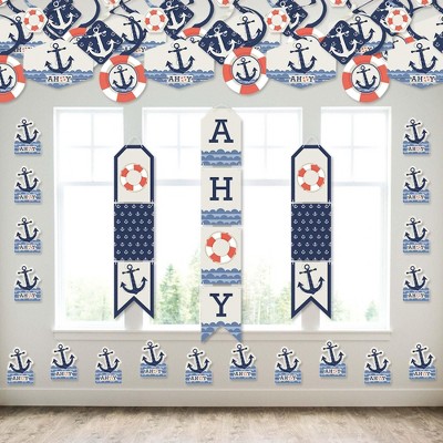 Big Dot of Happiness Ahoy - Nautical - Wall and Door Hanging Decor - Baby Shower or Birthday Party Room Decoration Kit