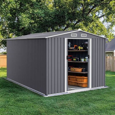 NicBex 8 x 12 FT Outdoor Storage Shed Large Metal Tool Sheds with Sliding Doors and Air Vent for Backyard Patio Lawn to Store Bikes, Tools, Gray