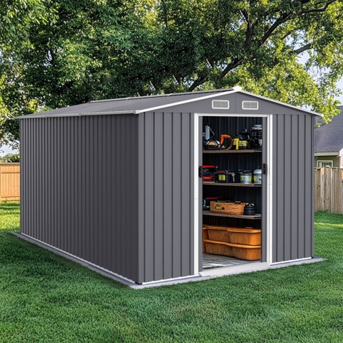 NicBex 8 x 12 FT Outdoor Storage Shed Large Metal Tool Sheds with Sliding Doors and Air Vent for Backyard Patio Lawn to Store Bikes, Tools, Gray - image 1 of 4