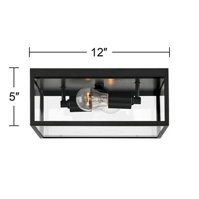 Modern Matte Black Square Outdoor Ceiling Light with Clear Glass Panels