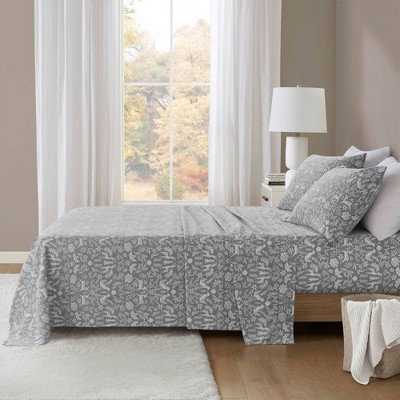 Queen Sage Winter Fauna Cotton Flannel Sheet Set