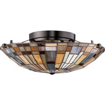 Valiant Bronze 17" Tiffany Style Flush Mount Ceiling Light