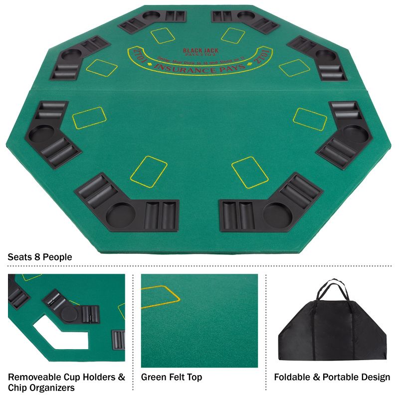 Trademark Poker 8-Player Folding Poker Table Top – 48" Wood Topper – Blackjack Table with Built-In Cupholders and Chip Trays, 3 of 9