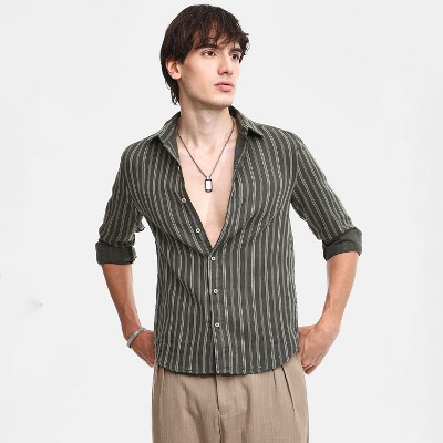 Campus Sutra Men Men's Moss Green Halo Striped Shirt